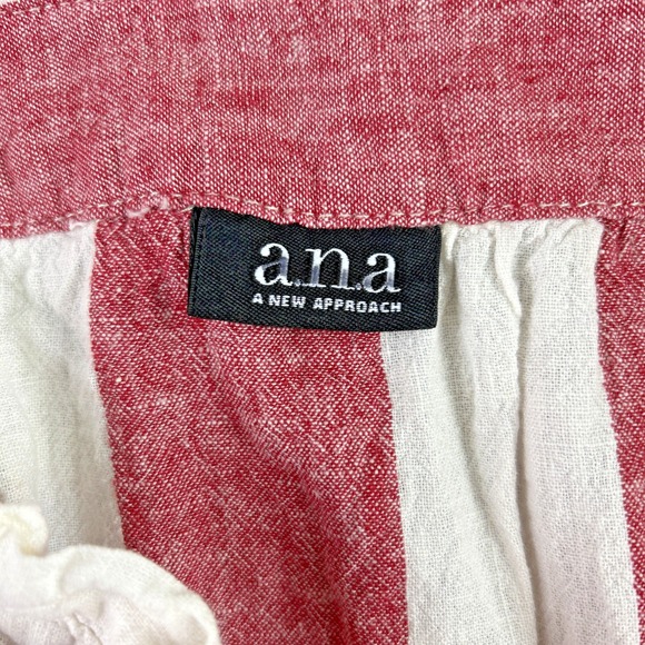 A.N.A 14 Red Beige Striped Midi Skirt Linen Rayon Belt Paper-bag‎ Cottage Preppy - Picture 9 of 9